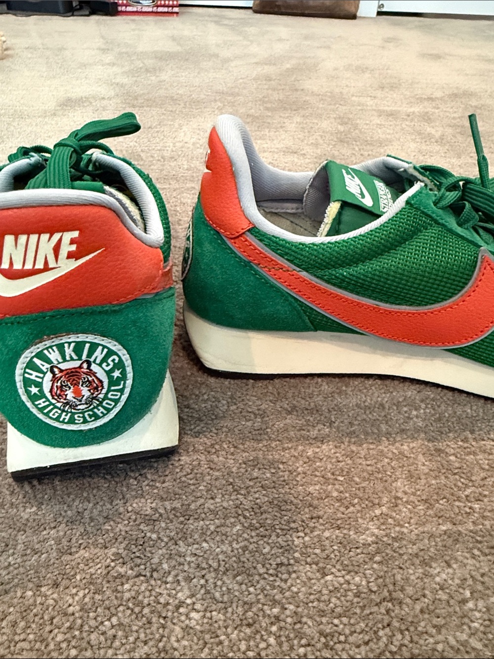 Nike Stranger Things Green and Orange Sneakers with Hawkins Patch